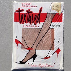 Textured Lace Thigh High Stockings Beige 10 Sheer